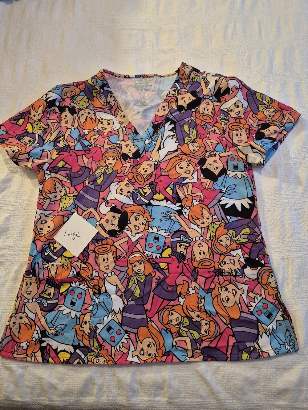 Hanna Barbera Flinstones women's Large scrub top VVGUC